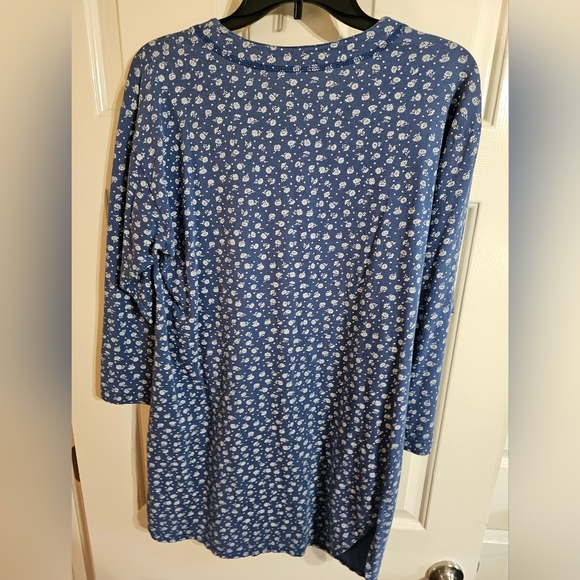 Charter Club Blue Floral Henley Nightshirt Cotton Long Sleeve P/S Classic Cabin - Picture 3 of 6